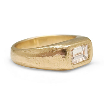 18K Emerald Cut Custom Signet Ring