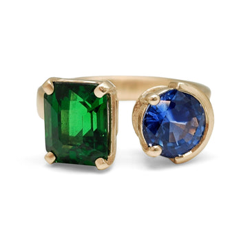 18K Tsavorite Garnet and Ceylon Sapphire Custom Ring