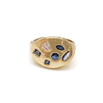 18K Blue Sapphire & Diamond Mosaic Signet Ring Rings Page Sargisson