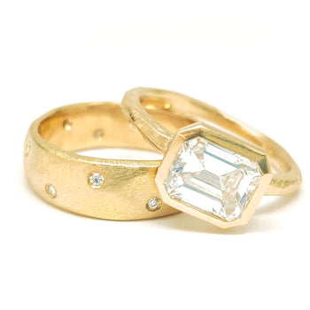 18k Emerald Cut Atlantic Setting Custom Bridal Set