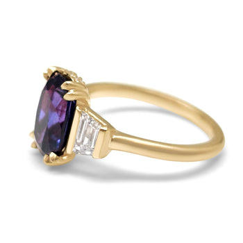 18k Purple Sapphire and Trapezoid Diamond Custom Ring