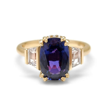 18k Purple Sapphire and Trapezoid Diamond Custom Ring