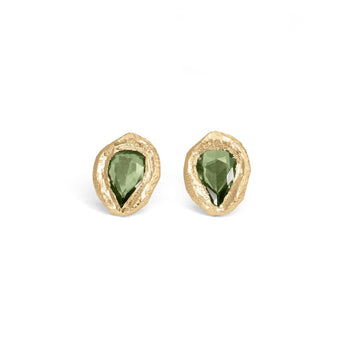 18K Carved Freeform Stud Earring in Dark Green Sapphire Earrings Page Sargisson
