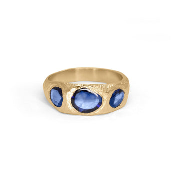 18K Three Stone Ring in Dark Blue Sapphires Rings Page Sargisson