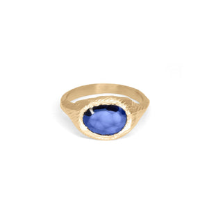 18K Signet Ring in Dark Blue Sapphire Rings Page Sargisson