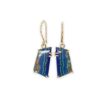 18K Smooth Geometric Azurite Malachite Prong Earrings Earrings Page Sargisson