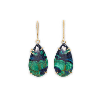 18K Smooth Teardrop Azurite Malachite Prong Earrings Earrings Page Sargisson