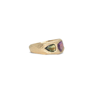 18K Three Stone Ring in Dark Pink and and Green Sapphire Rings Page Sargisson 