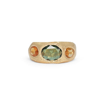 18K Three Stone Ring in Dark Green and Yellow Sapphire Rings Page Sargisson