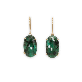 18K Faceted Emerald Long Oval Prong Earrings Earrings Page Sargisson
