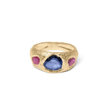 18K Three Stone Ring in Blue Sapphire and Ruby Rings Page Sargisson