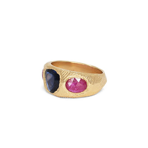 18K Three Stone Ring in Blue Sapphire and Ruby Rings Page Sargisson 