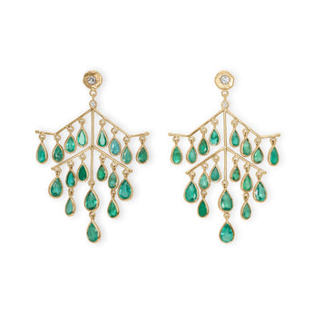 18K Fan Chandelier Earring in Emerald and Diamond Earrings Rava