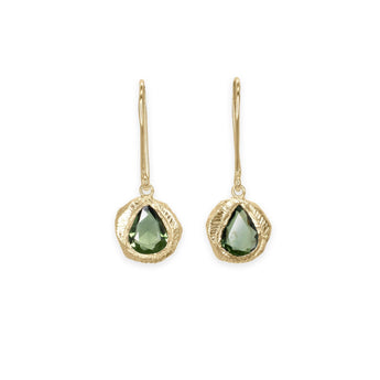18K Gold Freeform Drop Earring in Dark Green Sapphire Earrings Page Sargisson