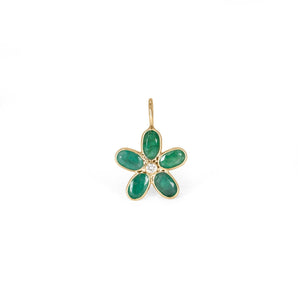 18K Gold Flower Charm with Emeralds and Diamond Necklace Sarraf Jewelers