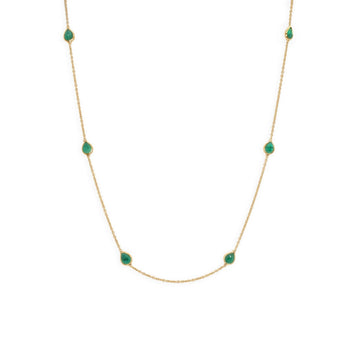 18K Gold Petite Gemstone Station Chain Necklace Necklace Sarraf Jewelers Emerald