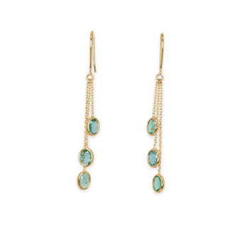 18K Gold Station Drop Earrings with Sapphires - Short Earrings Sarraf Jewelers Emerald
