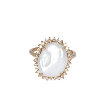 VINTAGE - 9K Gold ring with Pearl and diamond halo Ring RADHA GOLD