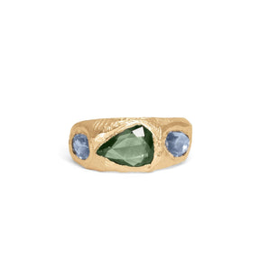18K Three Stone Ring in Green and Blue Sapphire Rings Page Sargisson 