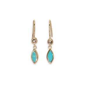 9K Gold Bezel Set Marquise Stone and Diamond Drop Earrings Earrings RADHA GOLD Turquoise