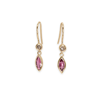 9K Gold Bezel Set Marquise Stone and Diamond Drop Earrings Earrings RADHA GOLD Pink Tourmaline
