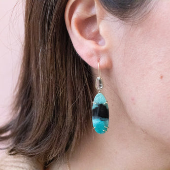 18K Green Sapphire & Petrified Blue Opal Earring Hidden Page Sargisson 
