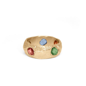 18K Five Sapphire Ring in Rainbow with Tsavorite Hidden Page Sargisson