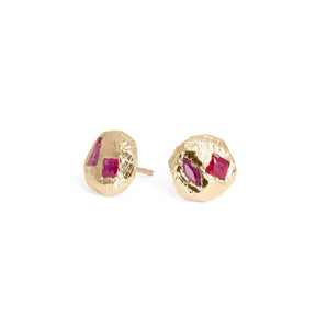 18K Gold Button Studs with Geometric Rubies Earrings Page Sargisson