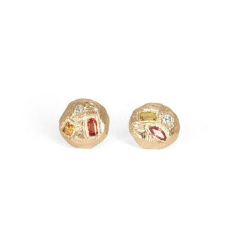 18K Gold Button Studs with Sapphires and Diamonds Earrings Page Sargisson