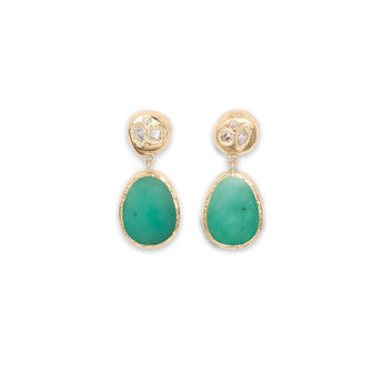 18K Gold Diamond Button and Emerald Drop Cocktail Earrings Earrings Page Sargisson