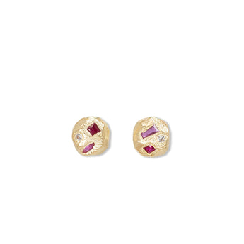 18K Geometric Ruby and Diamond Stud Earrings Earrings Page Sargisson