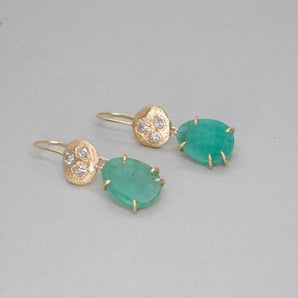 18K Geometric Diamond and Emerald Drop Earrings V2 Earrings Page Sargisson 