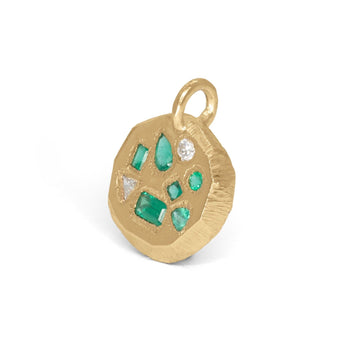 18K Round Mosaic Tablet in Emerald & Diamond Necklace Page Sargisson