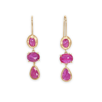 18K Triple Drop Earring in Ruby Earrings Page Sargisson