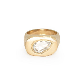 18K Carved Signet Ring with Pear Diamond - V.3 Rings Page Sargisson