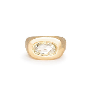 18K Carved Signet Ring with Oval Diamond Rings Page Sargisson