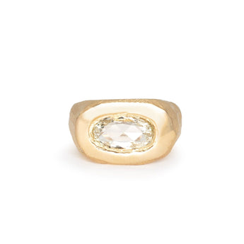 18K Carved Signet Ring with Oval Diamond Rings Page Sargisson
