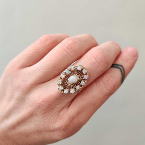 14K Vintage Ornate Opal Ring Hidden Page Sargisson 
