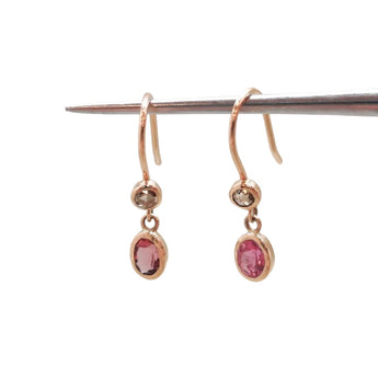 SALE - 9K Gold Bezel Set Oval Tourmaline and Diamond Drop Earrings Hidden RADHA GOLD