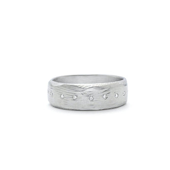 Platinum Textured Diamond Cigar Band - Wide wedding bands Page Sargisson 5 With Diamonds