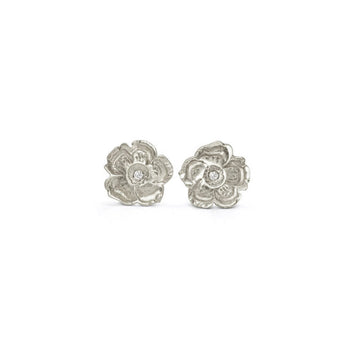 Sweet Pea Stud Earrings Earrings Page Sargisson Sterling Silver with Diamond