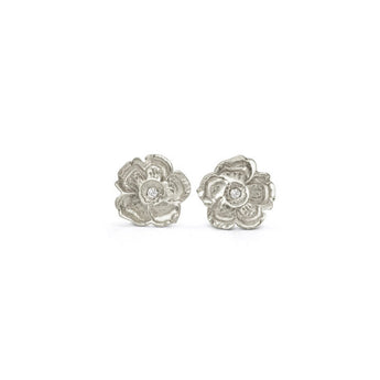 Sweet Pea Stud Earrings Earrings Page Sargisson Sterling Silver with Diamond 
