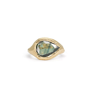 18K Signet Ring in Green Sapphire - Pear Rings Page Sargisson 
