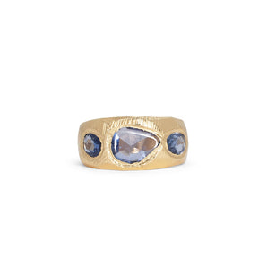 18K Three Stone Ring in Medium Blue Sapphires Rings Page Sargisson