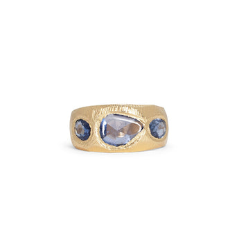 18K Three Stone Ring in Medium Blue Sapphires Rings Page Sargisson