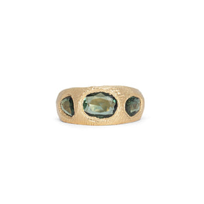 18K Three Stone Ring in Deep Green Sapphire Rings Page Sargisson 