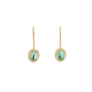18K Oval Fixed Hook Earrings in Emerald Earrings Page Sargisson 