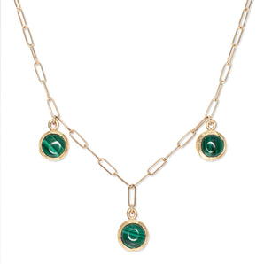 10K Semi-Precious Three Stone Drop Necklace in Malachite Necklace Page Sargisson 