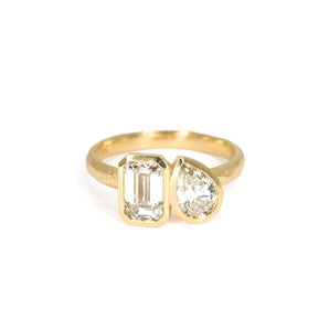 18K Duet Engagement Ring with 1.12ct Emerald Cut and .70ct Pear Cut Lab Grown Diamonds Engagement Ring Page Sargisson 