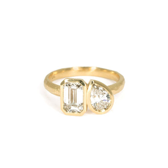 18K Duet Engagement Ring with 1.12ct Emerald Cut and .70ct Pear Cut Lab Grown Diamonds Engagement Ring Page Sargisson 